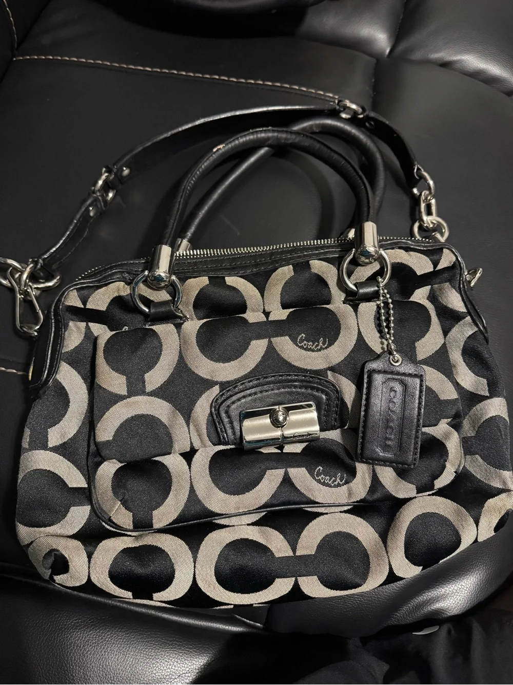 Coach Black and Khaki Signature 'C' Satchel